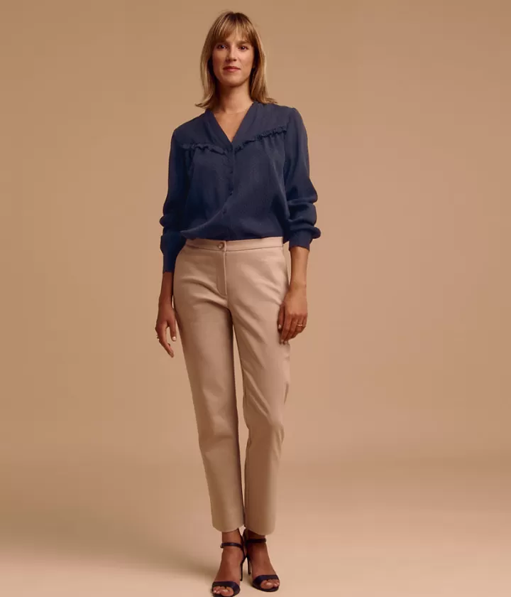 Pantalons>DEVERNOIS Pantalon droit en coton stretch Dos élastiqué Biche