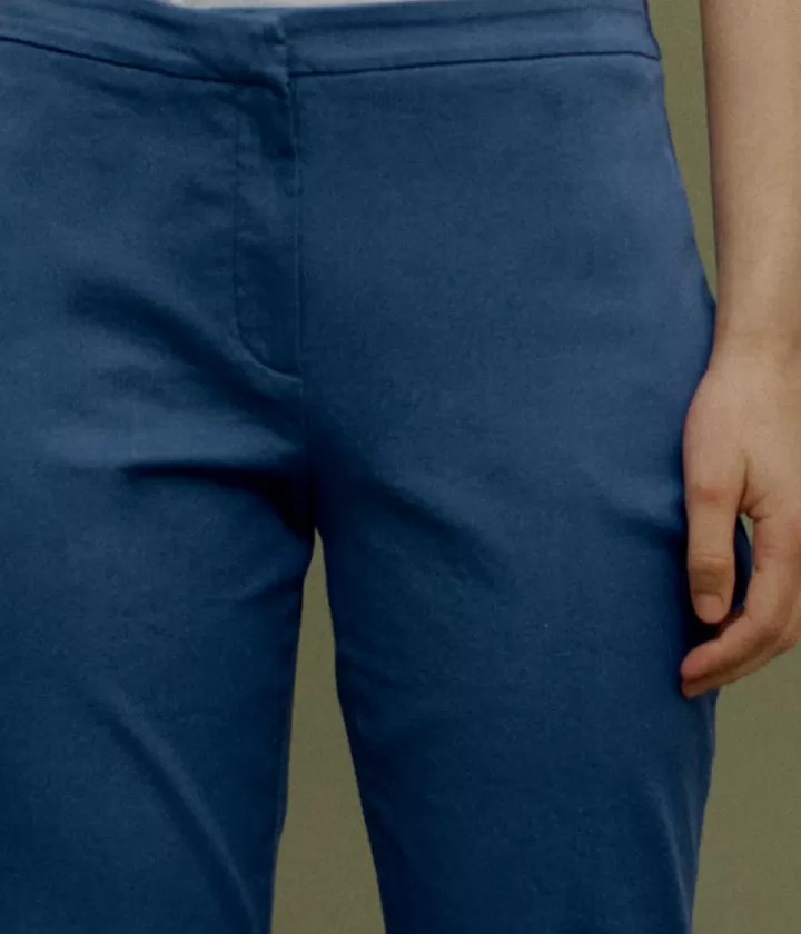 Pantalons>DEVERNOIS Pantalon droit en coton stretch Dos élastiqué Bleubitume