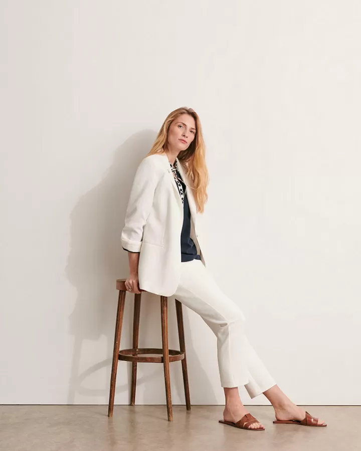 Pantalons>DEVERNOIS Pantalon droit En polyester stretch Blanccasse