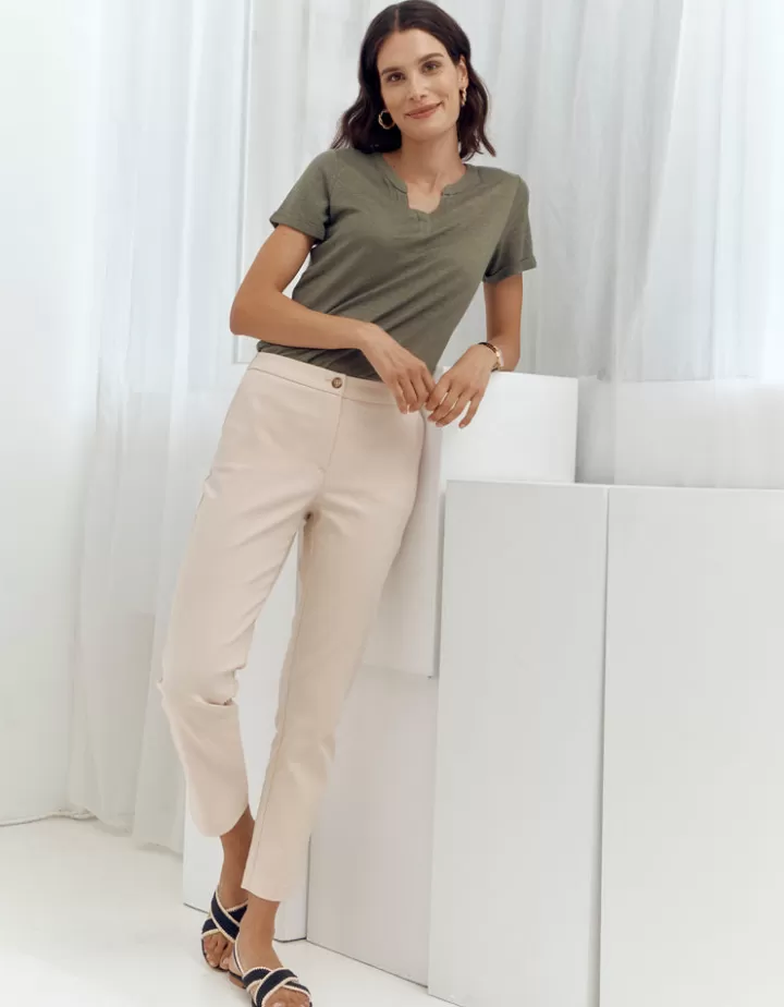 Pantalons>DEVERNOIS Pantalon droit En satin de coton stretch Beigenacre