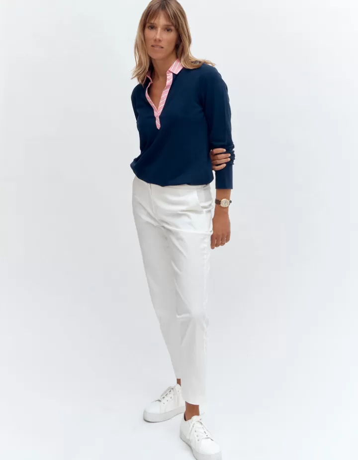 Pantalons>DEVERNOIS Pantalon droit En satin de coton stretch Blanc