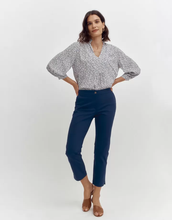 Pantalons>DEVERNOIS Pantalon droit En satin de coton stretch Marine