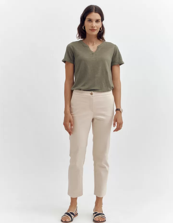 Pantalons>DEVERNOIS Pantalon droit En satin de coton stretch Beigenacre