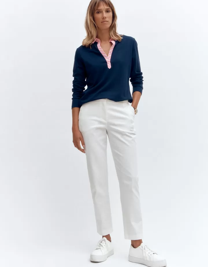 Pantalons>DEVERNOIS Pantalon droit En satin de coton stretch Blanc