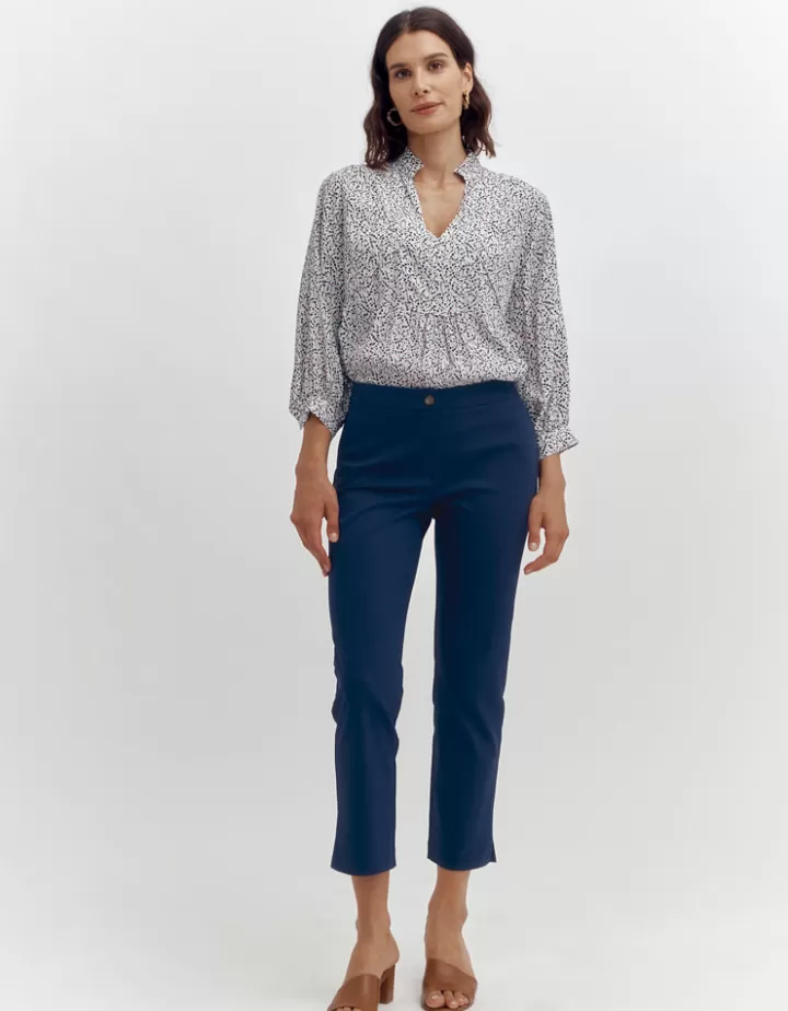 Pantalons>DEVERNOIS Pantalon droit En satin de coton stretch Marine