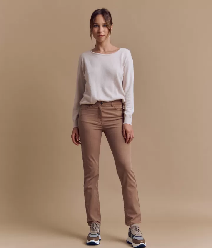 Pantalons>DEVERNOIS Pantalon en coton Stretch Beigefonce