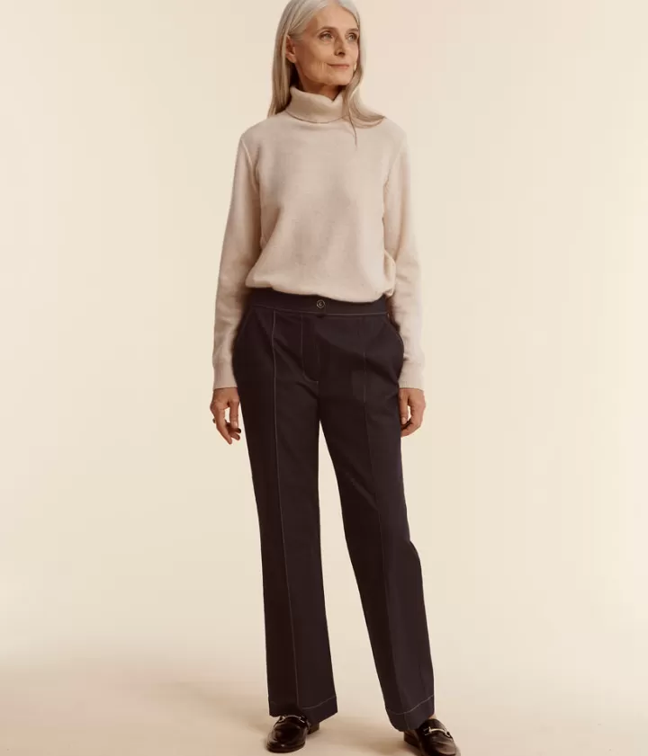 Pantalons>DEVERNOIS Pantalon en denim stretch Surpiqûres en ton opposé