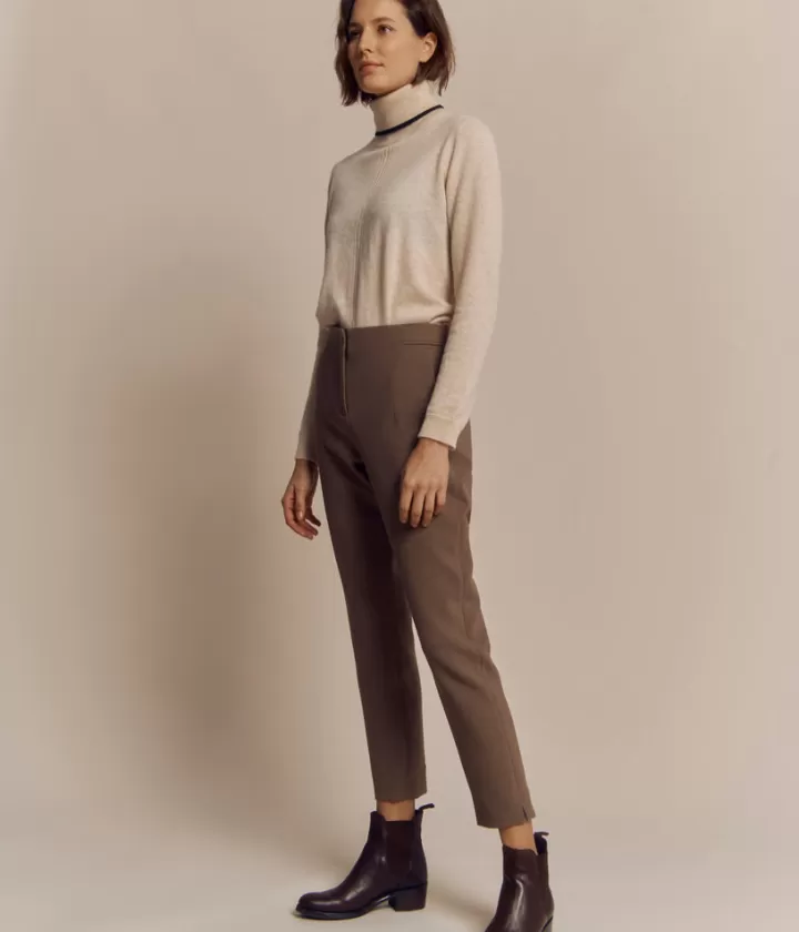 Pantalons>DEVERNOIS Pantalon En double toile stretch écologique Kakiclair