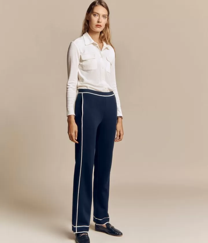 Pantalons>DEVERNOIS Pantalon en laine Mérinos galon contrasté Tricoté en France