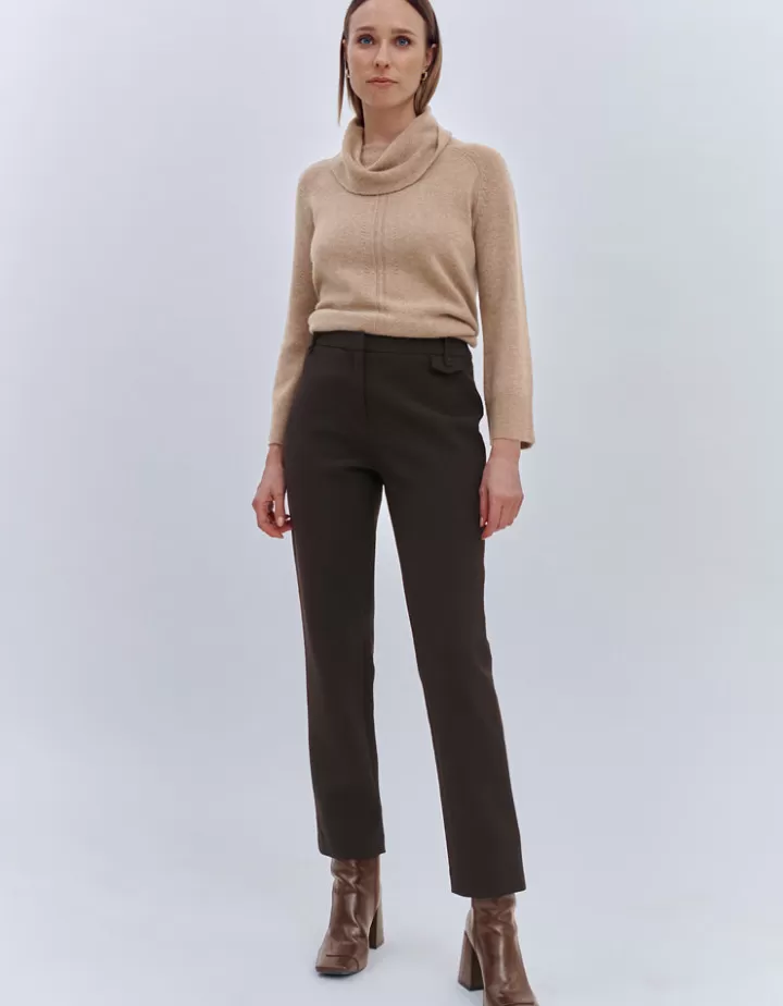 Pantalons>DEVERNOIS Pantalon En toile stretch Marronchocolat