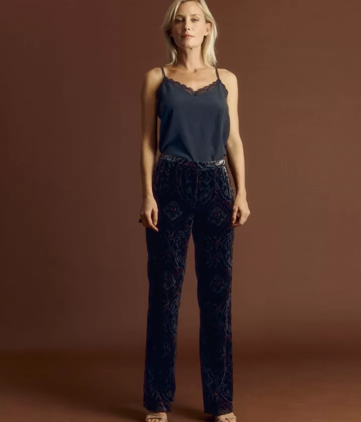 Pantalons>DEVERNOIS Pantalon en velours Imprimé Noir