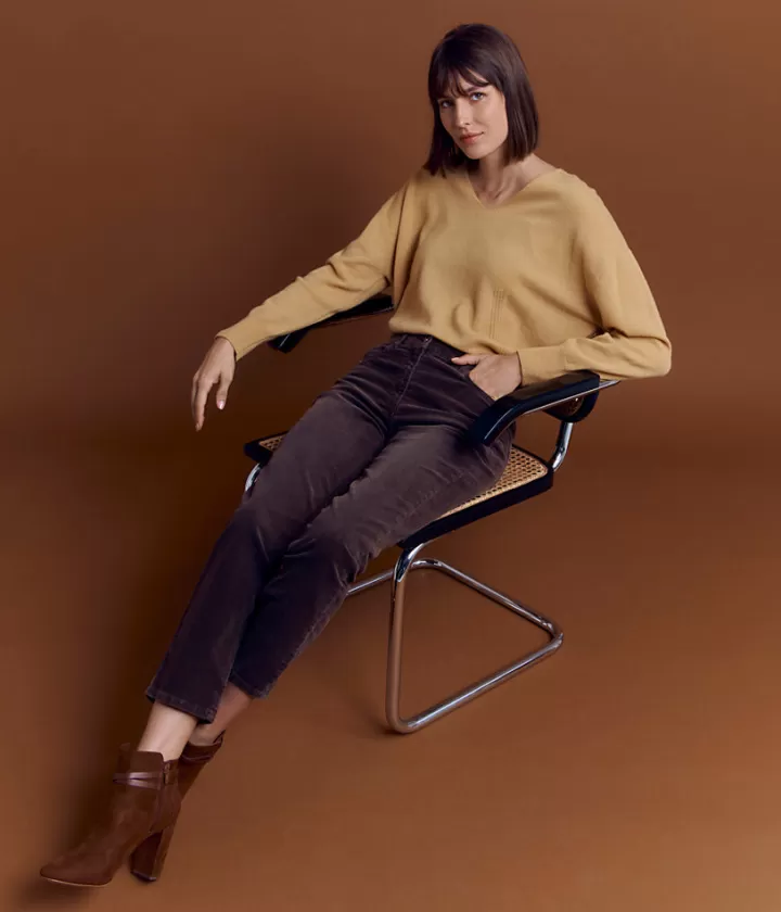 Pantalons>DEVERNOIS Pantalon en velours milleraies Tissu français Marronchatain