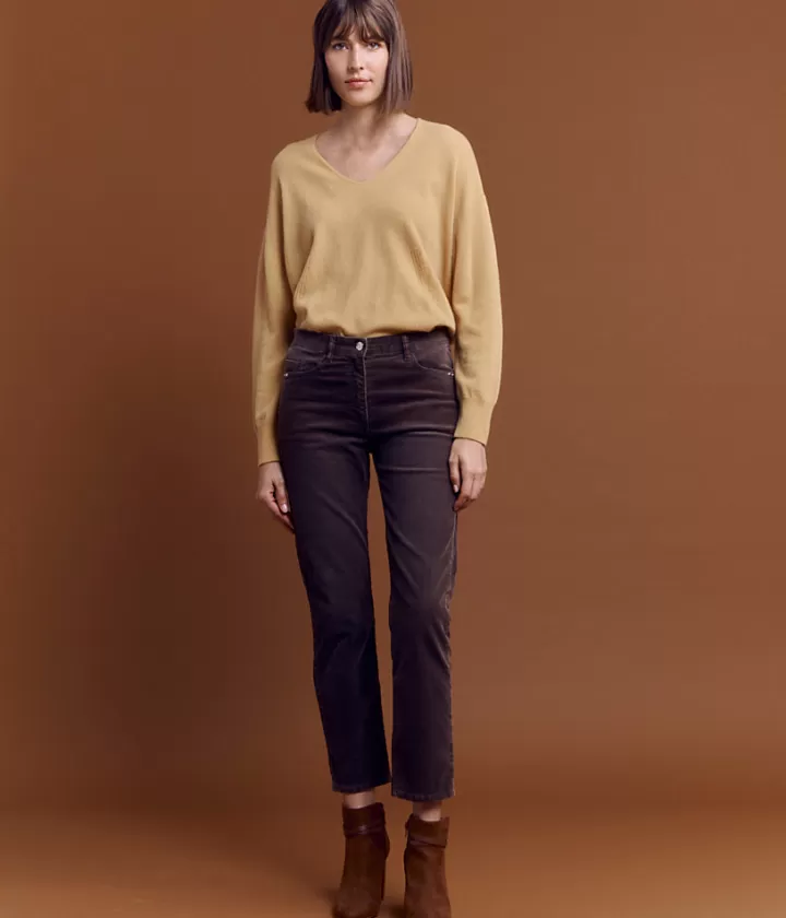 Pantalons>DEVERNOIS Pantalon en velours milleraies Tissu français Marronchatain