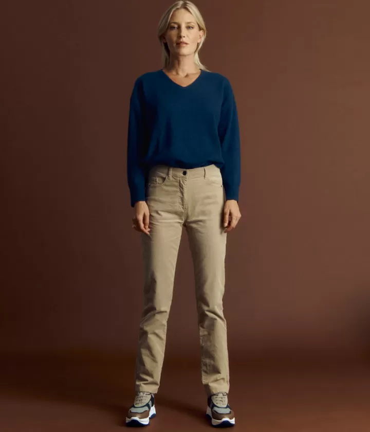 Pantalons>DEVERNOIS Pantalon en velours milleraies Tissu français Biche