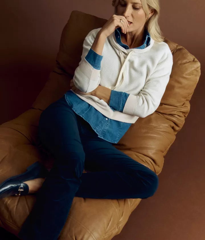Pantalons>DEVERNOIS Pantalon en velours Tissu français Bleunavy