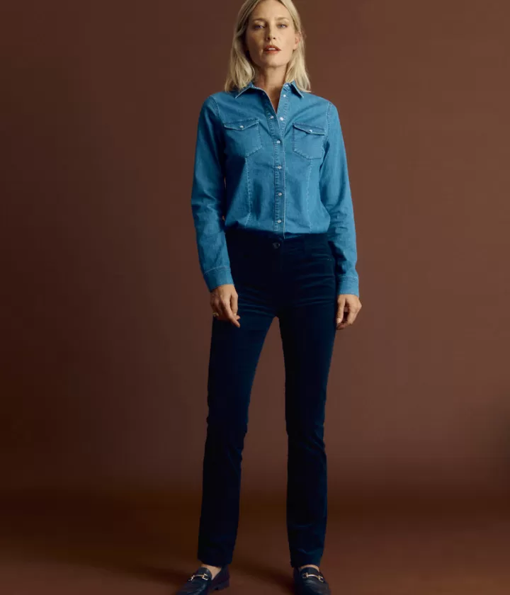 Pantalons>DEVERNOIS Pantalon en velours Tissu français Bleunavy