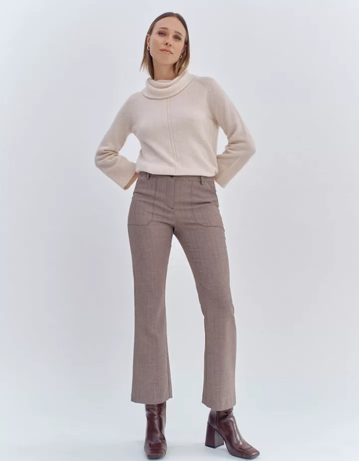 Pantalons>DEVERNOIS Pantalon flare À carreaux Marron