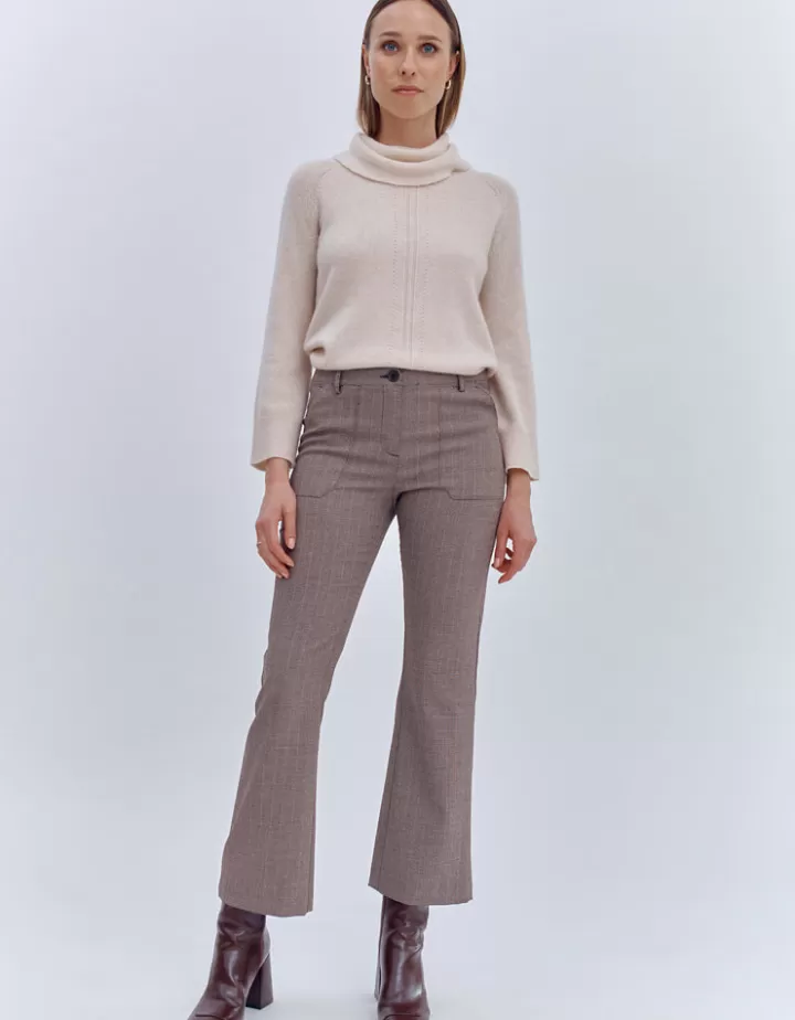 Pantalons>DEVERNOIS Pantalon flare À carreaux Marron