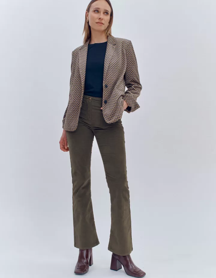 Pantalons>DEVERNOIS Pantalon flare en velours milleraies Tissu français Vertmaquis
