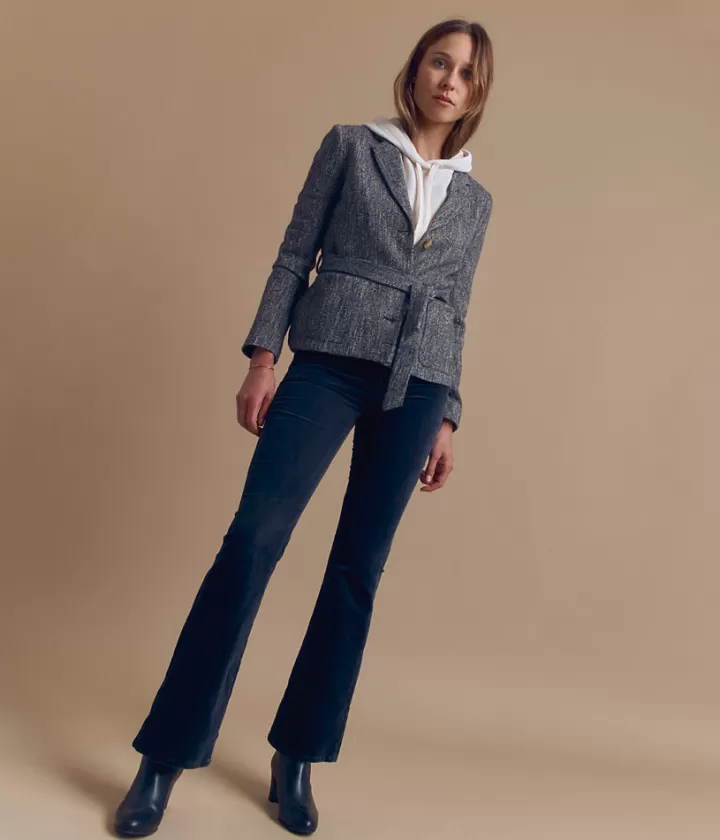 Pantalons>DEVERNOIS Pantalon flare en velours Tissu français Bleunavy