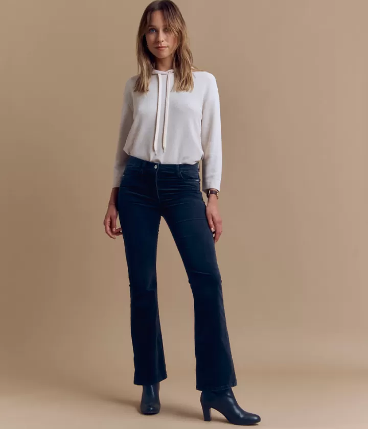 Pantalons>DEVERNOIS Pantalon flare en velours Tissu français Bleunavy
