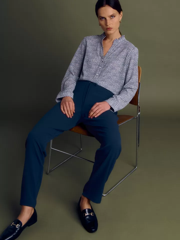 Pantalons>DEVERNOIS Pantalon fluide En crêpe Marine