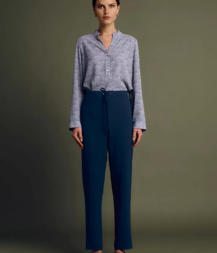 Pantalons>DEVERNOIS Pantalon fluide En crêpe Marine