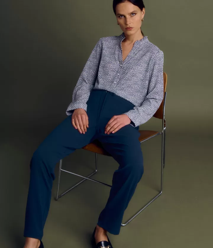 Pantalons>DEVERNOIS Pantalon fluide en crêpe de viscose Dos élastiqué Marine