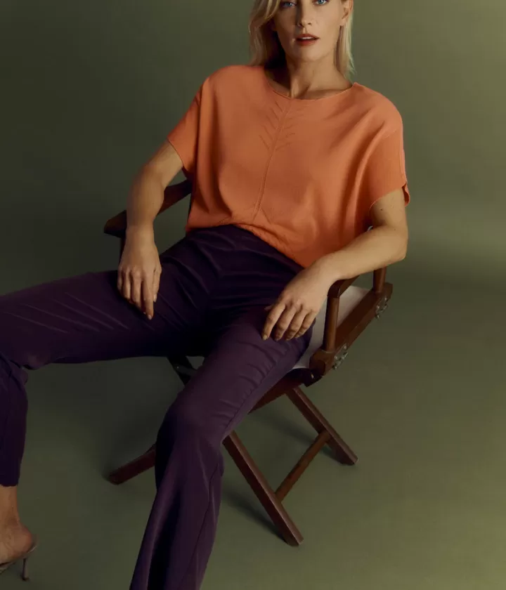Pantalons>DEVERNOIS Pantalon fluide en soie lavée Dos élastiqué Marronchaudron
