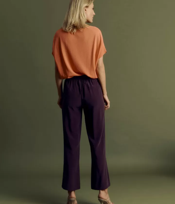 Pantalons>DEVERNOIS Pantalon fluide en soie lavée Dos élastiqué Marronchaudron