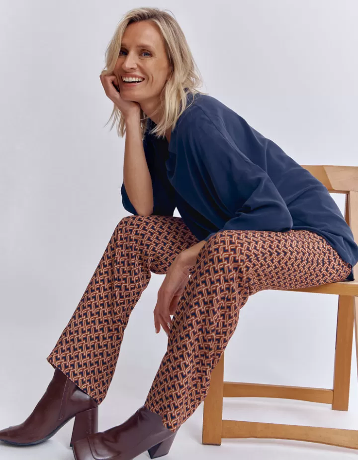 Pantalons>DEVERNOIS Pantalon fluide imprimé En crêpe Marronocre