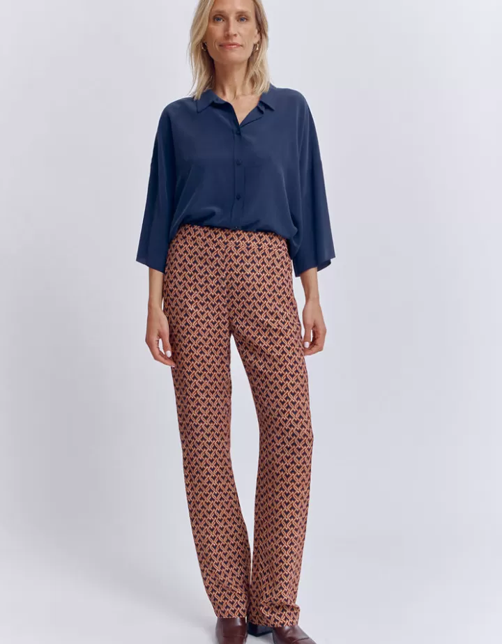Pantalons>DEVERNOIS Pantalon fluide imprimé En crêpe Marronocre
