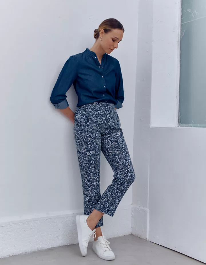 Pantalons>DEVERNOIS Pantalon fluide imprimé En crêpe de viscose Bleu