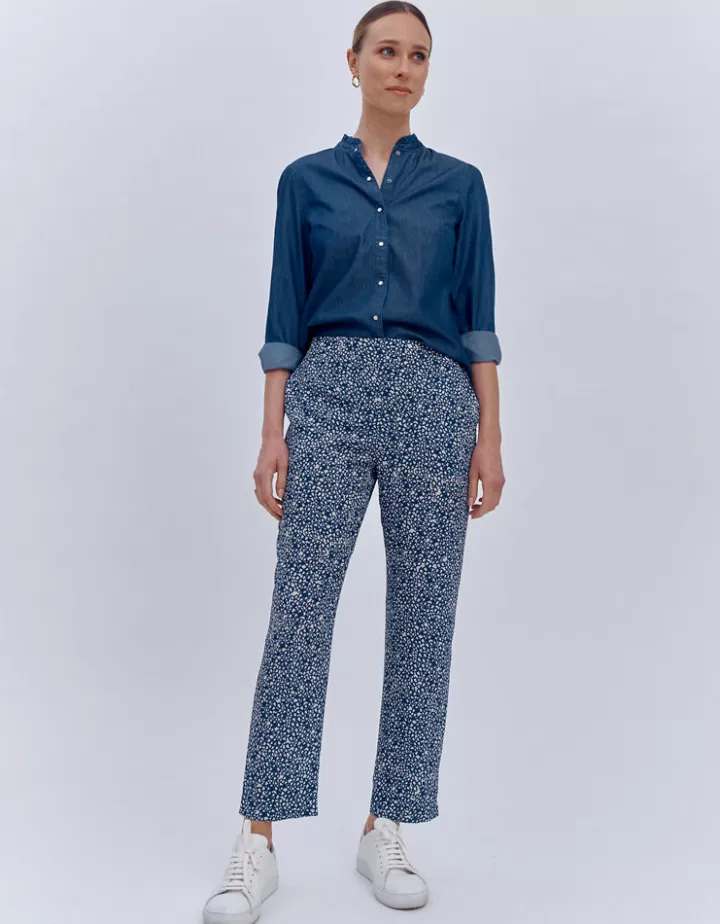 Pantalons>DEVERNOIS Pantalon fluide imprimé En crêpe de viscose Bleu