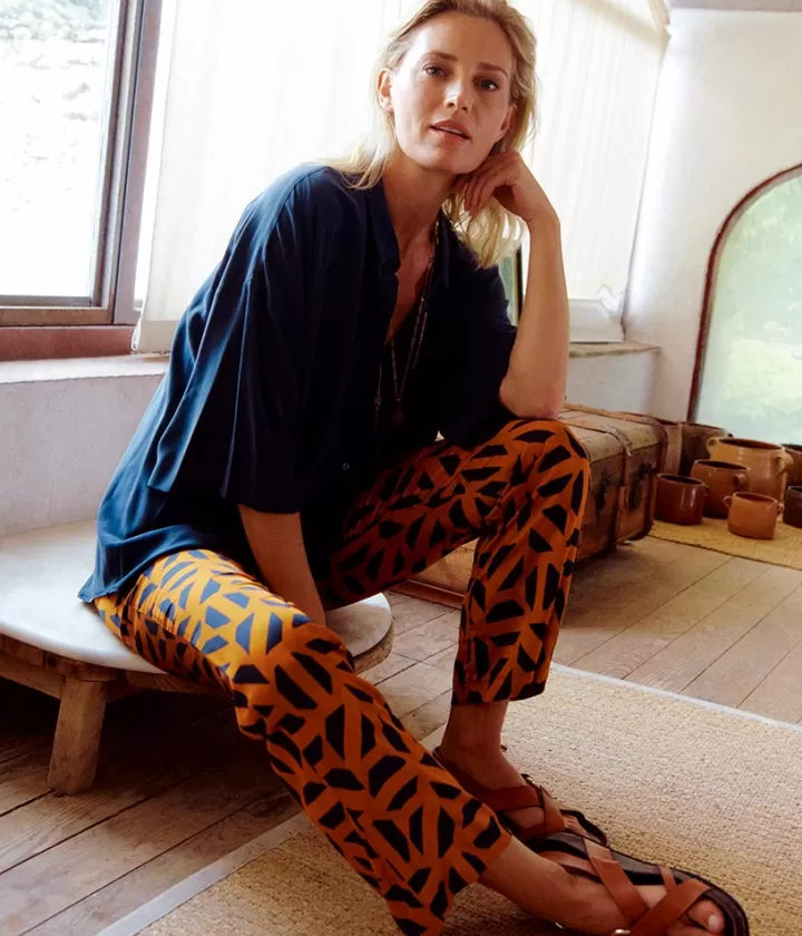 Pantalons>DEVERNOIS Pantalon fluide imprimé En viscose Marron
