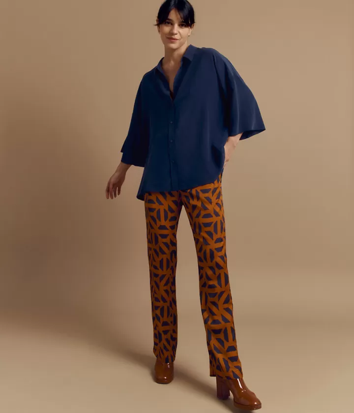 Pantalons>DEVERNOIS Pantalon fluide imprimé En viscose Marron