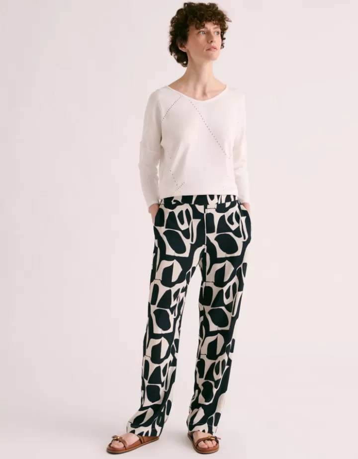 Pantalons>DEVERNOIS Pantalon imprimé En crêpe de viscose Noir