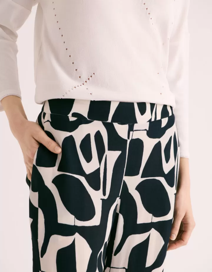 Pantalons>DEVERNOIS Pantalon imprimé En crêpe de viscose Noir