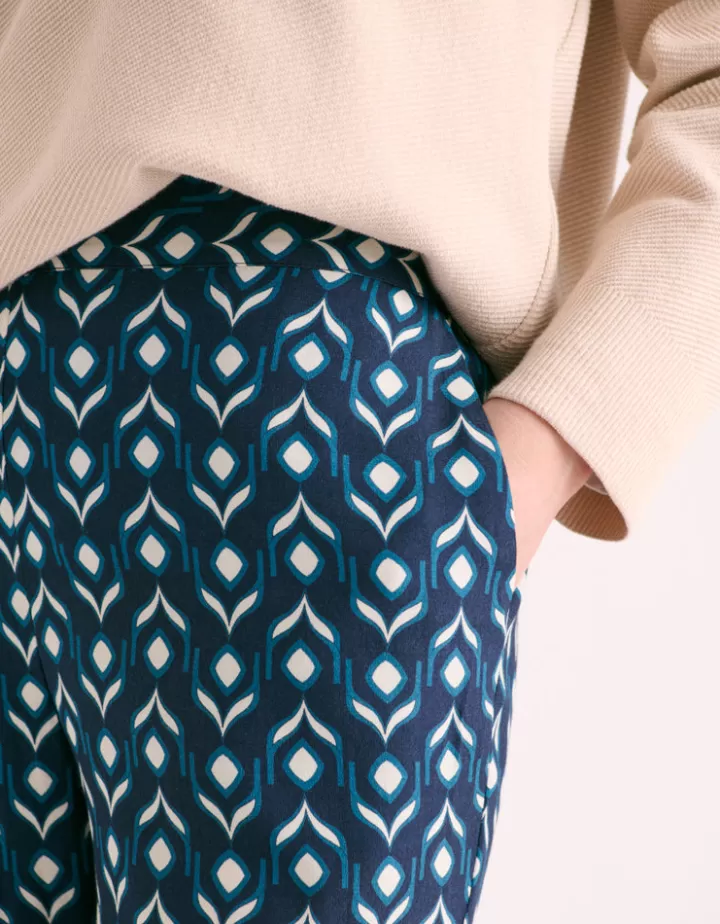 Pantalons>DEVERNOIS Pantalon imprimé En crêpe de viscose Bleumarine