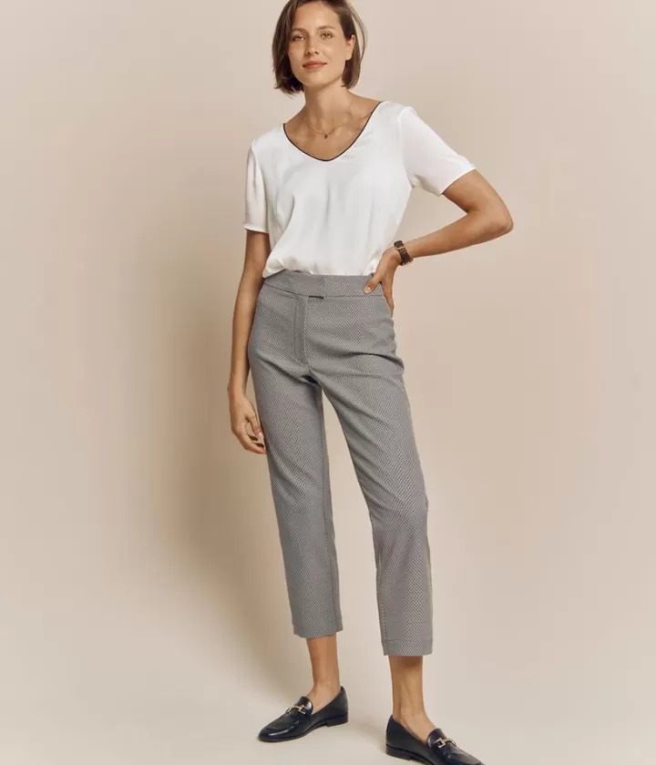 Pantalons>DEVERNOIS Pantalon Jacquard en coton stretch écologique Fabrication européenne
