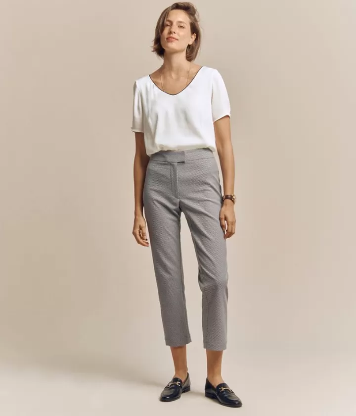 Pantalons>DEVERNOIS Pantalon Jacquard en coton stretch écologique Fabrication européenne