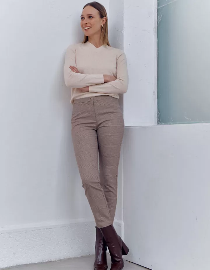 Pantalons>DEVERNOIS Pantalon jacquard tissé Dos élastiqué Marron