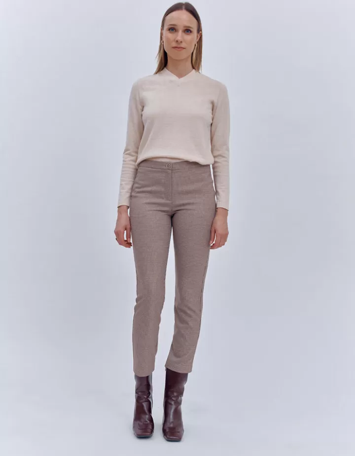 Pantalons>DEVERNOIS Pantalon jacquard tissé Dos élastiqué Marron