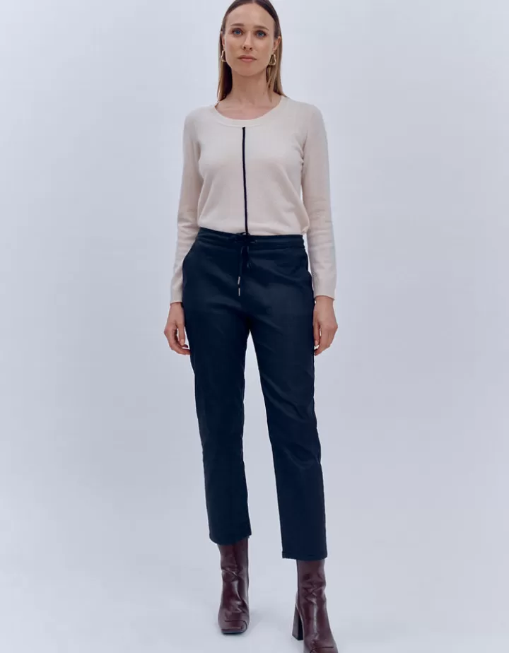Pantalons>DEVERNOIS Pantalon "jogpant" En coton enduit stretch Noir
