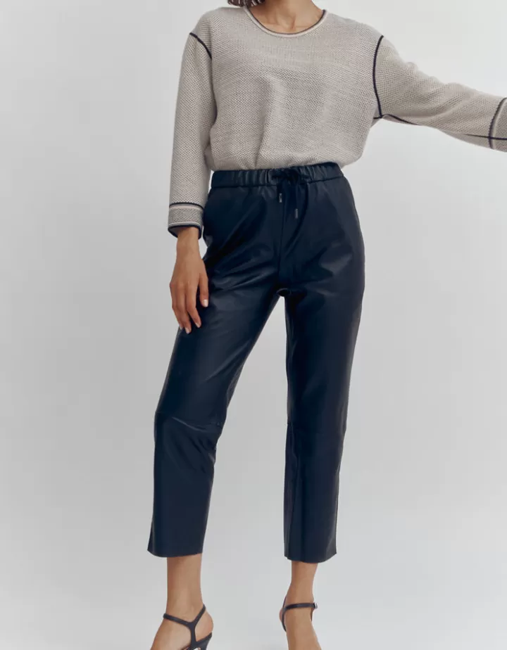Pantalons>DEVERNOIS Pantalon "jogpant" En cuir Noir