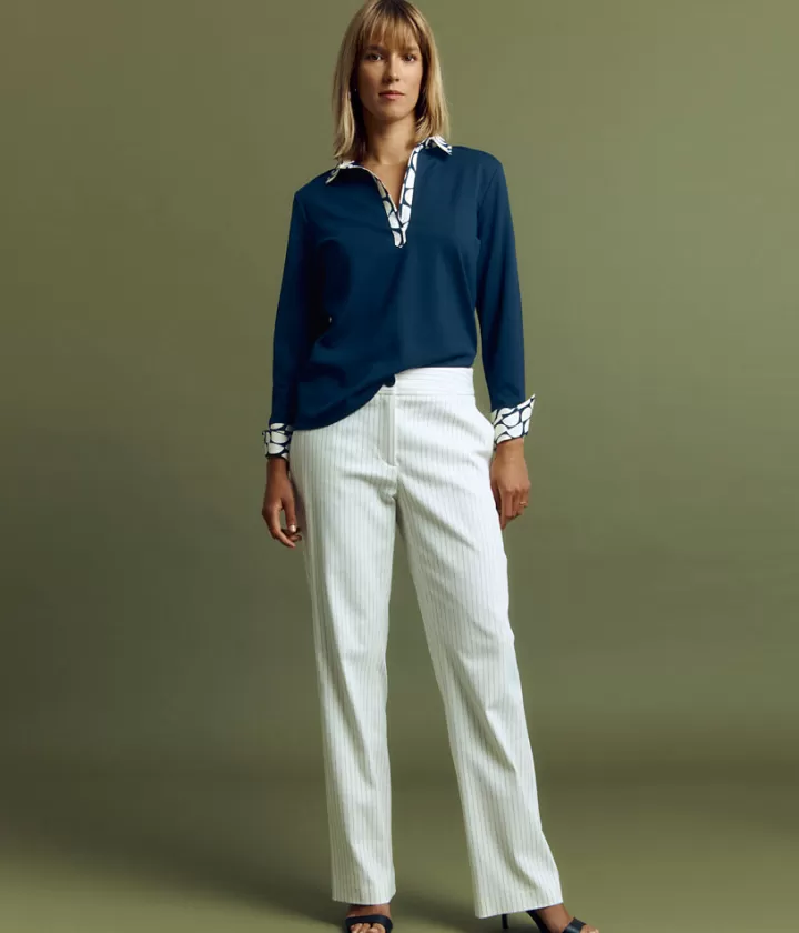 Pantalons>DEVERNOIS Pantalon large à rayures en viscose À rayures Ecru