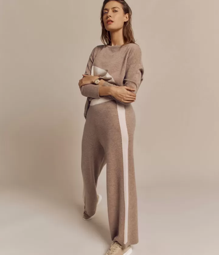 Pantalons>DEVERNOIS Pantalon large En laine et cachemire Beige