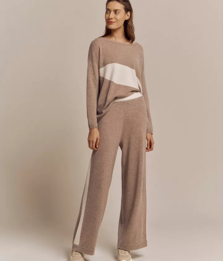 Pantalons>DEVERNOIS Pantalon large En laine et cachemire Beige
