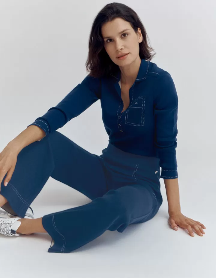 Pantalons | Maille>DEVERNOIS Pantalon maille en laine mérinos Made in France Bleumarine
