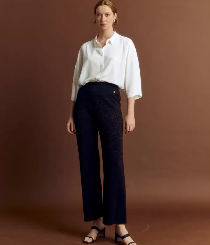 Pantalons | Maille>DEVERNOIS Pantalon maille en laine Mérinos Made in France Noir